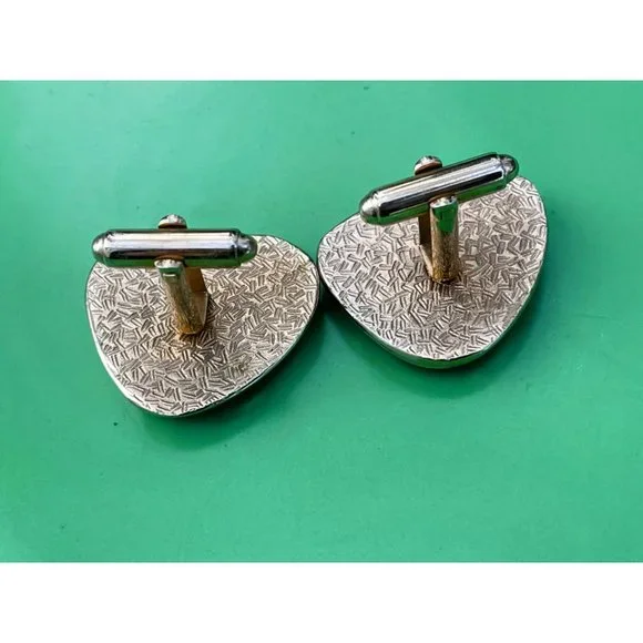 Vintage 1960s Chunky Mens Cufflinks Black Glass Matrix - Picture 7 of 8